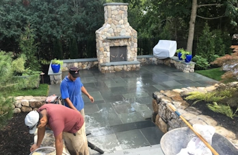 Cozy outdoor fireplace in Wellesley, Massachusetts