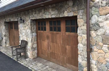 Groton, Mass - Stone veneer on face of house and columns with blue stone cap and tile.